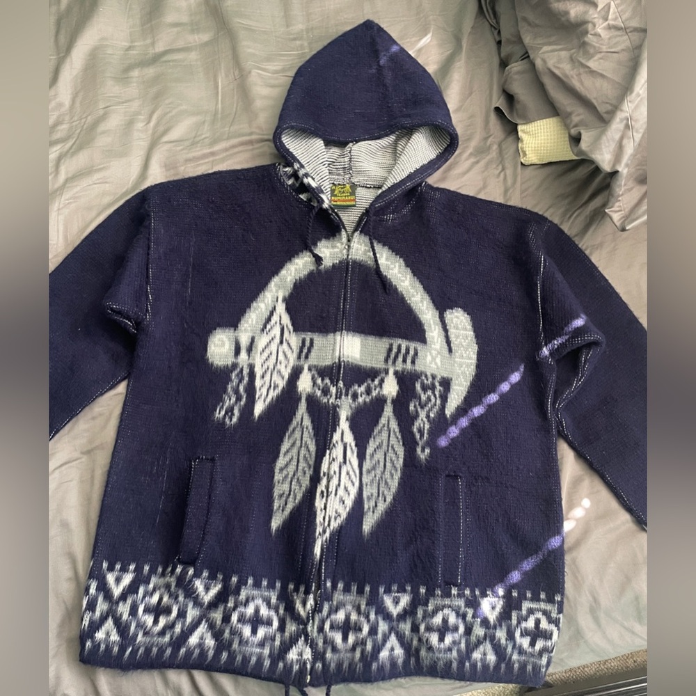 100% Alpaca Tejidos Ruminahui Striped Hoodie With Dream Catcher -Men’s XL